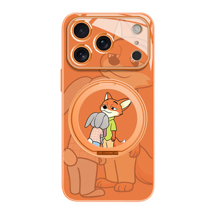 疯狂动物城2磁吸带支架手机壳适用苹果17promax情侣air支点壳iPhone16plus兔子朱迪15狐狸尼克14橙色13玻璃12
