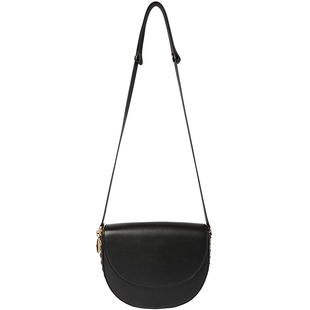 [新年礼物]FRAYME  Stella McCartney银色链饰黑色中号斜挎马鞍包