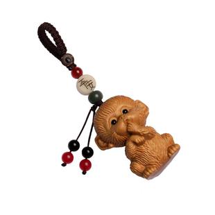 天然崖柏木可爱小猴子钥匙扣精致创意汽车钥匙挂件女萌宠挂饰礼物
