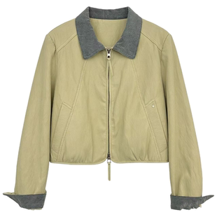 韩版短款PU皮外套女春季2026新款宽松显瘦牛仔蓝气质减龄撞色上衣