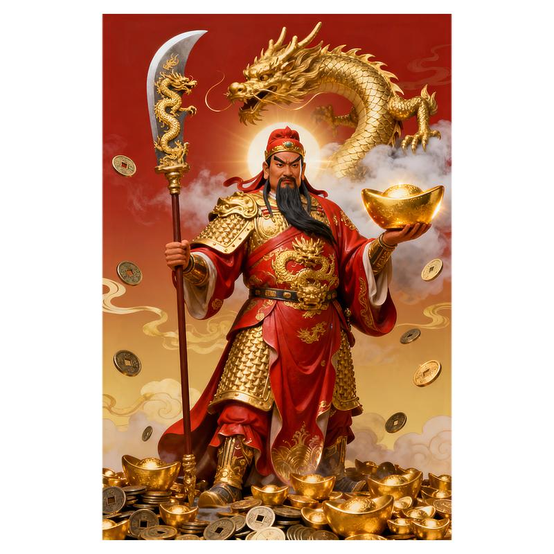 关二爷新中式财神玄关装饰关公神现代装饰画