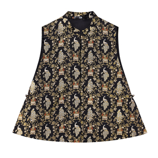 中国丝绸隆鹊[陆美英 孔雀聚宝铜钿纹锦]宋锦对襟马甲新中式国风