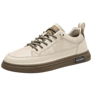 木林森男鞋2026新款春季休闲运动一脚蹬板鞋厚底增高小白商务皮鞋