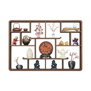 博古架实木中式挂墙茶壶多宝阁现代简约壁挂茶室上墙置物茶具摆件