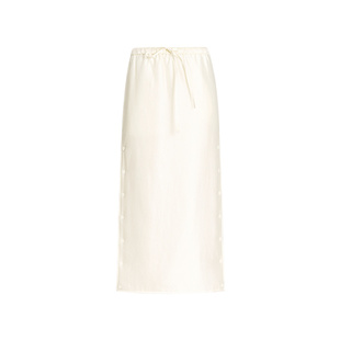 ZHUCHONGYUN冬季白色褶皱纽扣裙摆宽松直筒中长款棉衣半裙