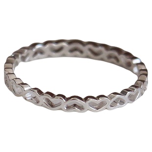 镂空爱心S999足银闭口戒指女百搭高级气质指环极细显手长闺蜜对戒