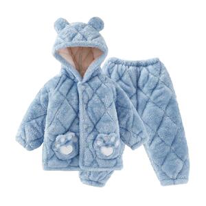 欧孕女童秋冬加厚法兰绒家居服套装