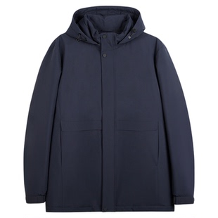 才子男装连帽棉服男士2025秋冬新款防风保暖品牌黑色短款棉衣外套