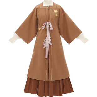 花朝记【未施粉墨栗】汉服方领对襟半袖披袄工字褶半身裙汉元素秋