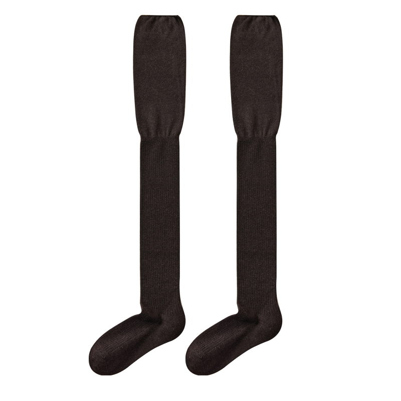 羊毛过膝袜子女款秋冬长筒袜保暖加厚堆堆袜灰色显瘦大腿袜配靴子