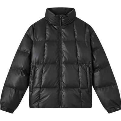 gxg.jeans男装 冬季保暖PU革男女同款黑色立领短款羽绒服面包服