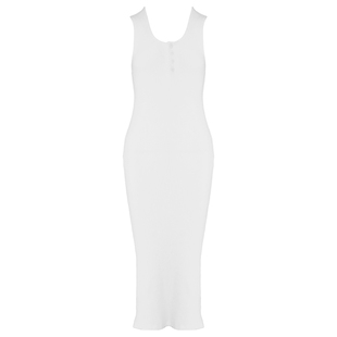 WellD 坑条肌理针织U领纽扣背心连衣裙+短款小开衫时尚气质两件套