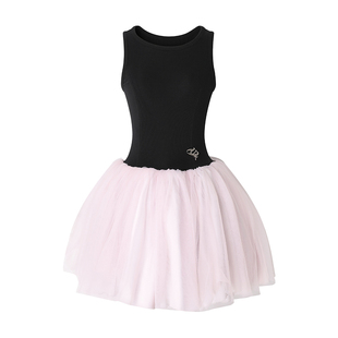 【少女的祈愿】Uena明星同款黑粉撞色连衣裙拼接背心网纱蓬蓬裙