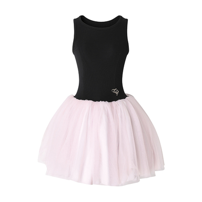 Uena黑粉撞色背心网纱蓬蓬裙