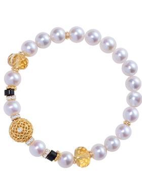 《桂花蜜》复古设计感黄水晶黑玛瑙天然珍珠纯银手串手链女秋冬