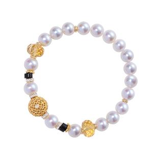 《桂花蜜》复古设计感黄水晶黑玛瑙天然珍珠纯银手串手链女秋冬