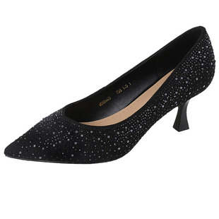 2026年新款春夏季水钻高跟女鞋子气质时装鞋女士浅口细跟尖头单鞋