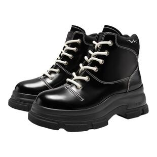 MIO米奥冬季纯色高跟厚底靴子时髦酷飒系带机能马丁靴女靴