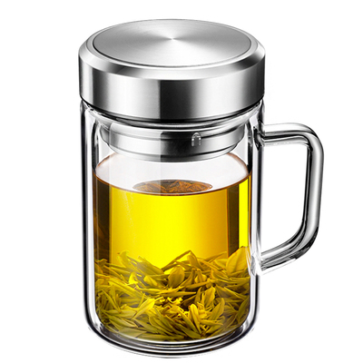 双层玻璃杯带把手家用泡茶杯子