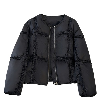 女式2025秋冬季新款花边拼接棉衣