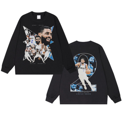 欧文Kyrie Irving球星双面图案欧美印花喷墨连帽卫衣纯棉戴帽长袖