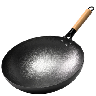 玉叶锤纹老式铁锅传统炒锅家用炒菜圆底燃气灶已开锅无涂层旗舰店