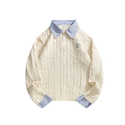 bosie伯喜联名款假两件翻领毛衣