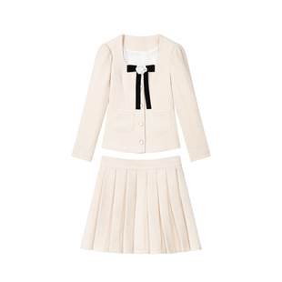 1P STUDIO原创设计 月光碎片山茶花套装女秋冬羊毛呢小香风套装裙