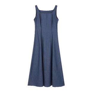 solighter 法式复古方领吊带连衣裙夏季气质无袖收腰背心裙长裙