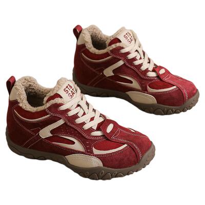 星期六德训鞋女鞋新款冬季保暖运动棉鞋女士百搭厚底红色雪地靴女