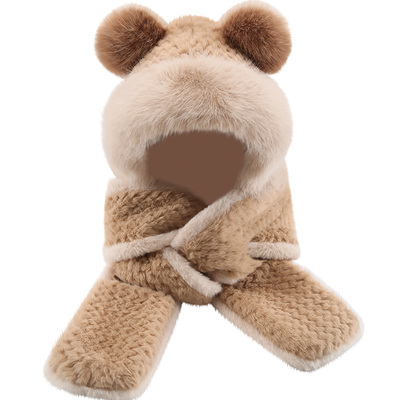 惟嫒保暖熊熊一体帽新颖拼色设计