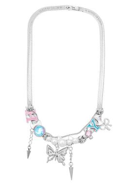 蝴蝶珍珠闪亮锁骨链choker