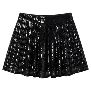 高腰亮片宽松裤裙   High-waisted sequined loose trouser skirt