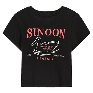 落落狷介 白色正肩短袖T恤女夏季bm修身短款独特小上衣夏款小个子