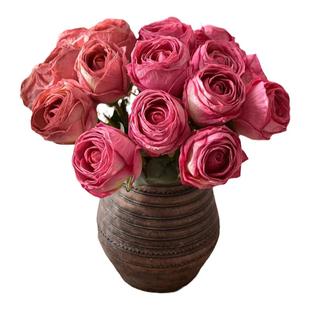 复古焦边仿真玫瑰花油画牡丹花假花干花客厅餐桌花装饰花插花轻奢