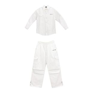 CBXLAB街舞潮牌白色嘻哈工装裤套装女美式爵士上衣街头跳舞运动裤