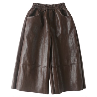 女童皮裤阔腿裤秋冬装时髦儿童宝宝长裤小女孩休闲pu皮裤子直筒裤