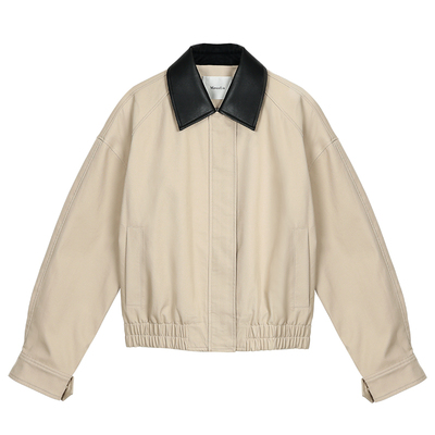 Maven Lin【现货7折】 重磅精品 撞色pu皮领夹克休闲翻领工装外套