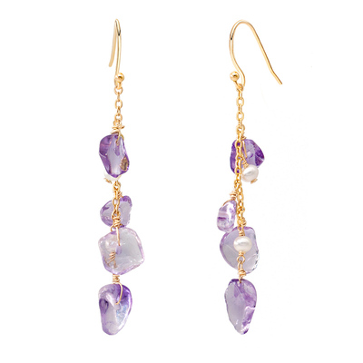 terra金鱼草天然宝石珍珠银耳环