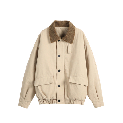 立领工装翻领羊羔绒夹克冬装棉服男短款保暖冬季厚外套新款男款