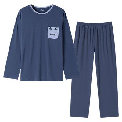 顶瓜瓜纯棉睡衣男款春夏季长袖薄款可外穿家居服套装男士圆领套头