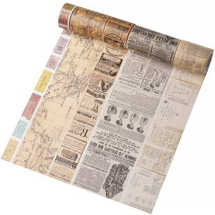 图案文字和纸胶带古风手帐素材 美式复古英文手账装饰贴纸宽报纸