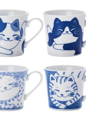 日本进口猫猫卡通风陶瓷杯子