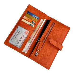 正品超薄小众长款钱包女士多卡位大容量钱夹纯色百搭H扣抽带皮夹