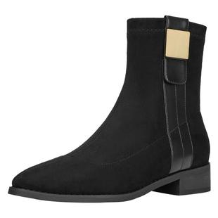 戈美其靴子短靴女款舒适新款春秋单靴粗跟显瘦尖头绒面针织瘦瘦靴