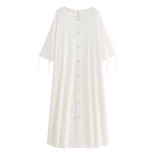 悦内睡裙睡衣女款夏季纯棉短袖夏天夏款开衫衬衫长款大码白色高级