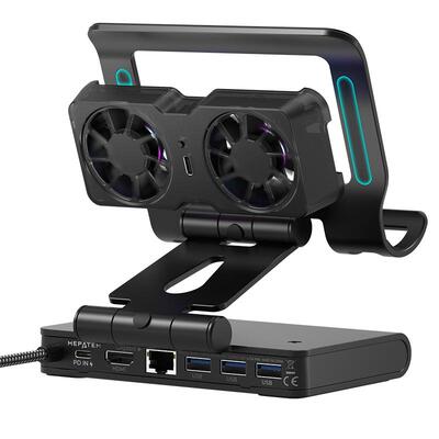 适用Switch2散热器投屏底座ROG Ally 4K144高刷拓展三档风速磁吸双风扇Steam扩展坞铝合金支架半导体散热投屏