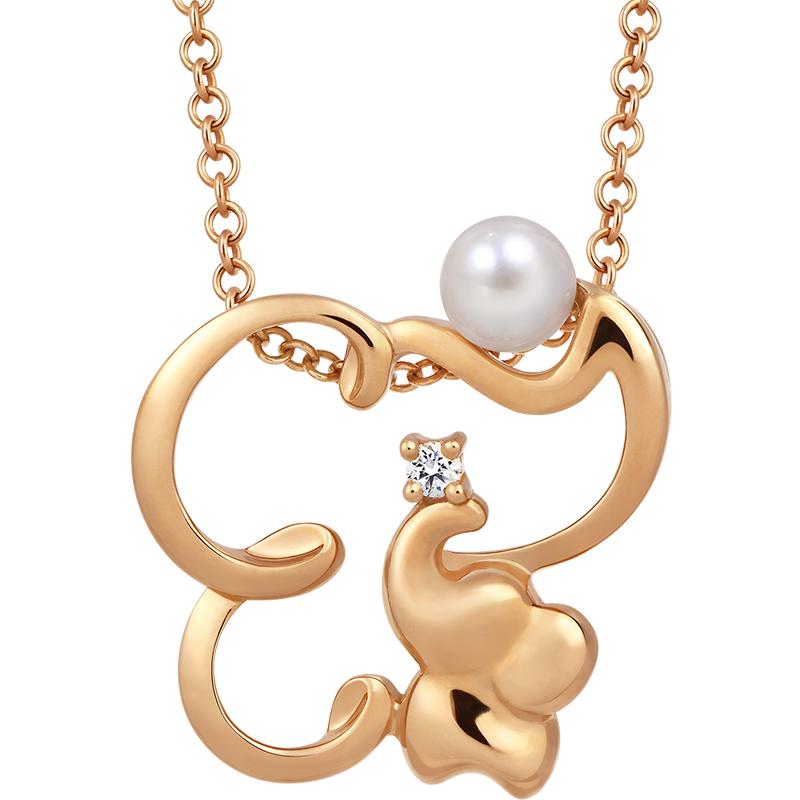 周生生18K玫瑰金Akoya珍珠母子大象项链套链91081U