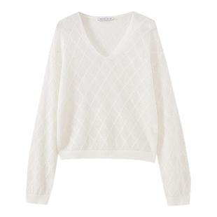 水云间淡人穿搭白色v领针织衫毛衣女叠穿长袖上衣宽松百搭2026夏