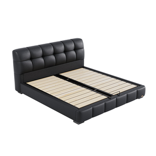 龙凤家居泡芙真皮床意式极简主卧双人床复古奶油风储物床LFS002